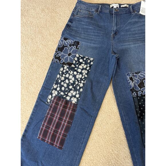 LOGO Lmtd Ed. NWT Lori Goldstein 14 Tall Multi Patch Wide Leg Jeans, Medium Wash - Picture 2 of 15